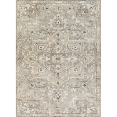 A traditional style Elle Collection rug with a detailed medallion design in warm gray tones.